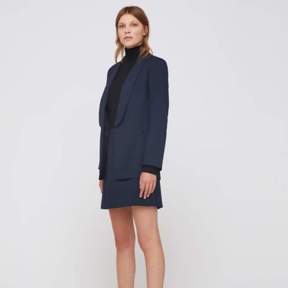 Baldwin Tilly Blazer M Shawl Collar Navy Houndstooth Minimalist Office Chic City - Picture 1 of 15
